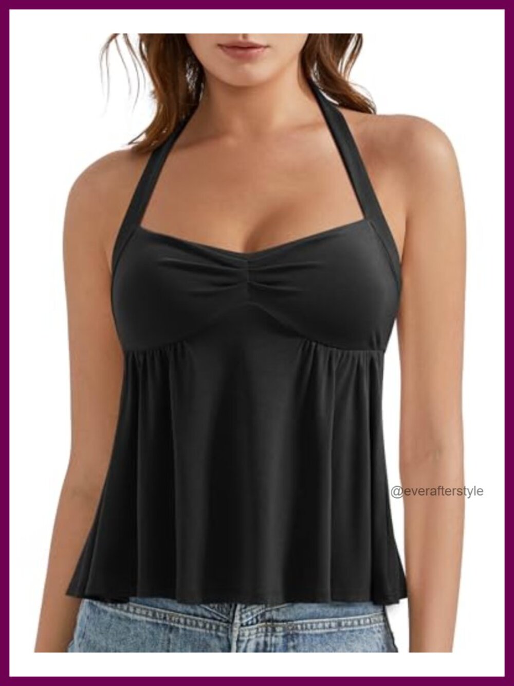 Cute Peplum Halter Tank Top Built in Bra Sleeveless Going Out Top
